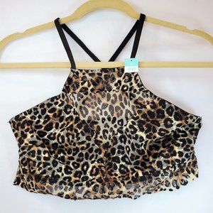 PINK Unlined Lace Bralette Classic Leopard Print Crossback Size L NEW